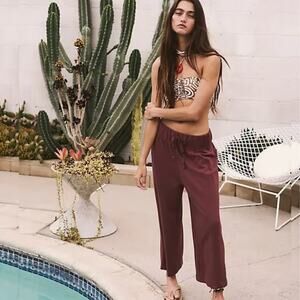 NEW Free People Essential Gaucho Pants Crop Wide Leg Cinnamon Brown XS Boho Cozy